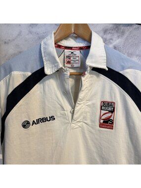 Vintage Dubai Rugby Shirt Mens XL White Short Sleeve Emirates Airbus Gilbert
